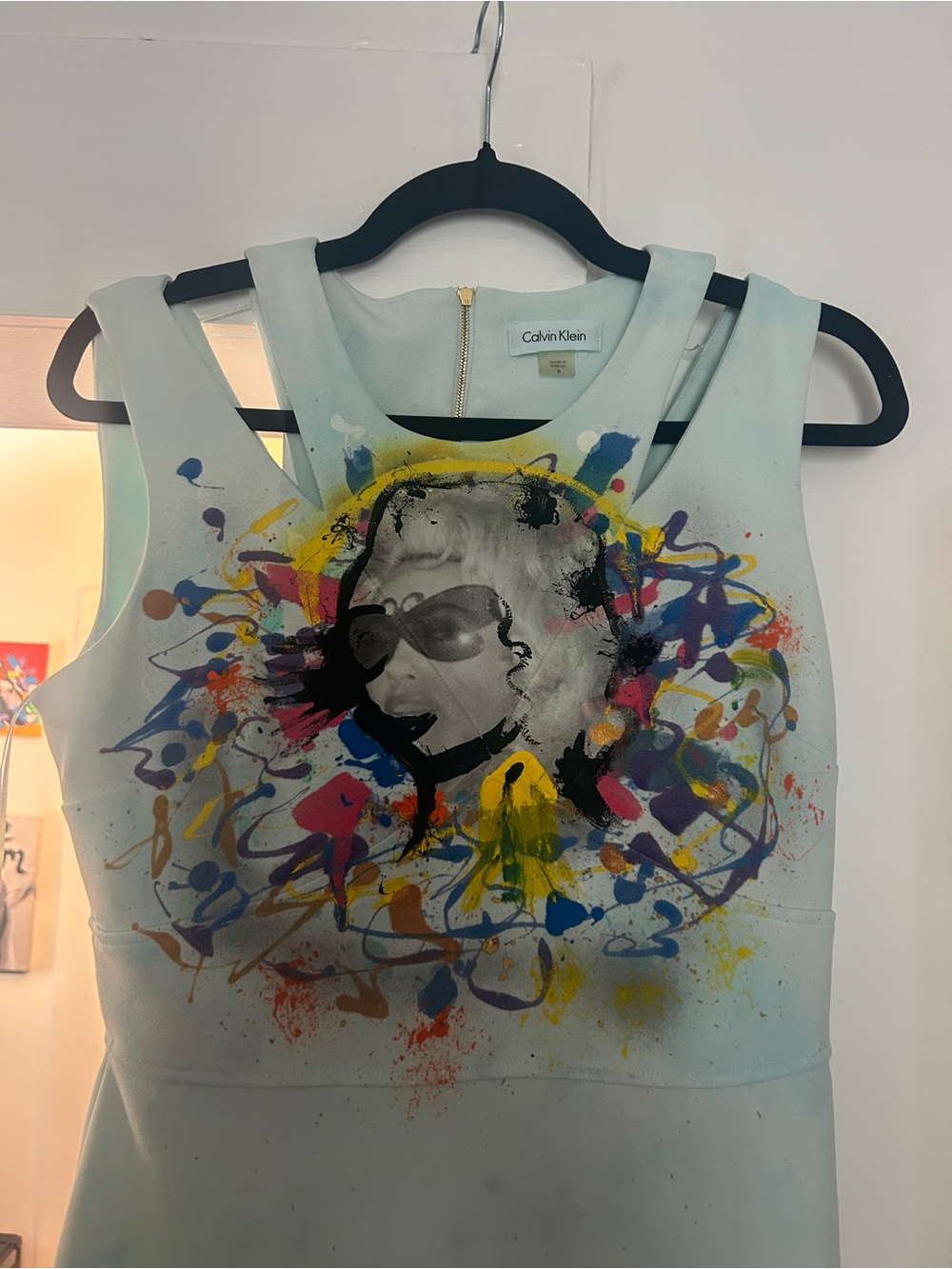 Dolly Parton Calvin Klein Women's Light Blue Painted Graphic Tank Top dress